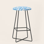 Mid Century Modern Piquet Abstract Multi Geometric Pattern Blue and White  Stool Gallery Image 1