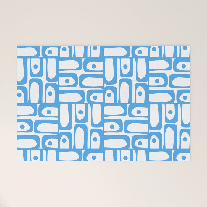 Mid Century Modern Piquet Abstract Multi Geometric Pattern Blue and White  Welcome Mat Gallery Image 1