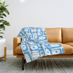 Mid Century Modern Piquet Abstract Multi Geometric Pattern Blue and White  Throw Blanket Gallery Image 1