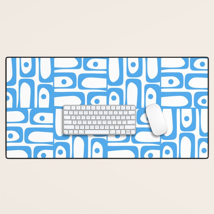 Mid Century Modern Piquet Abstract Multi Geometric Pattern Blue and White  Desk Mat Gallery Image 1