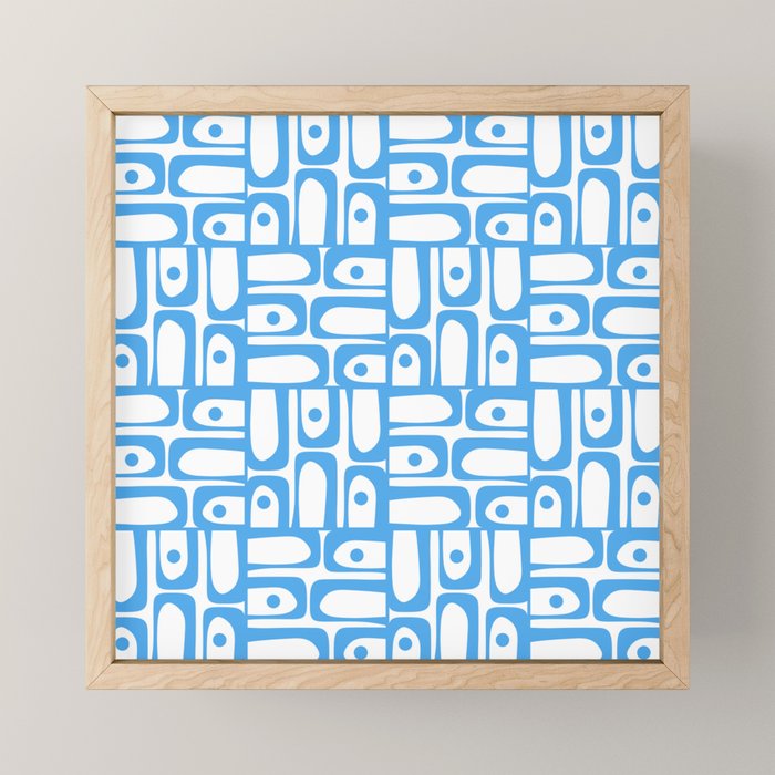 Mid Century Modern Piquet Abstract Multi Geometric Pattern Blue and White  Mini Art Print Gallery Image 1