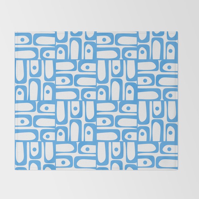 Mid Century Modern Piquet Abstract Multi Geometric Pattern Blue and White  Throw Blanket Gallery Image 2