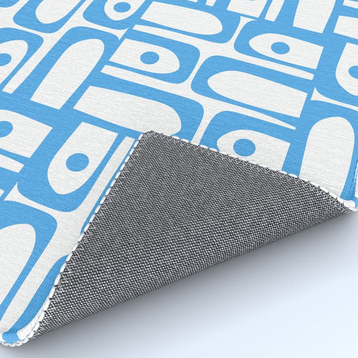 Mid Century Modern Piquet Abstract Multi Geometric Pattern Blue and White  Rug Gallery Image 4