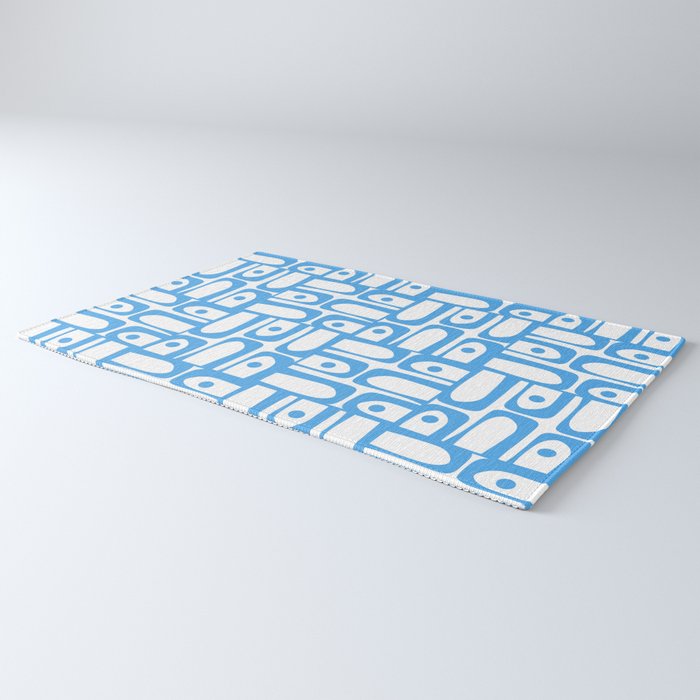Mid Century Modern Piquet Abstract Multi Geometric Pattern Blue and White  Rug Gallery Image 3
