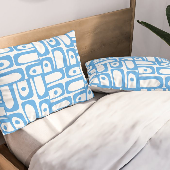 Mid Century Modern Piquet Abstract Multi Geometric Pattern Blue and White  Pillow Sham Gallery Image 2