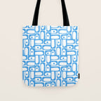 Mid Century Modern Piquet Abstract Multi Geometric Pattern Blue and White  Tote Bag Gallery Image 1