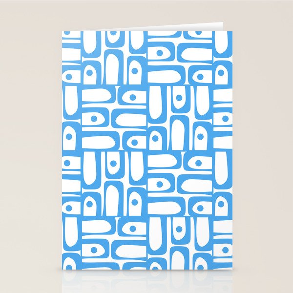 Mid Century Modern Piquet Abstract Multi Geometric Pattern Blue and White  Stationery Card Gallery Image 2