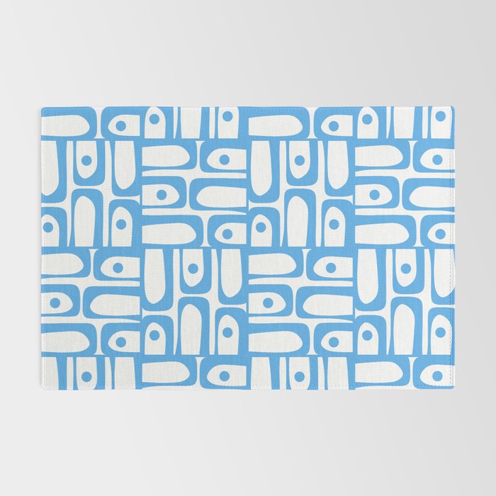 Mid Century Modern Piquet Abstract Multi Geometric Pattern Blue and White  Rug Gallery Image 2