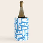 Mid Century Modern Piquet Abstract Multi Geometric Pattern Blue and White  Wine Chiller Gallery Image 3