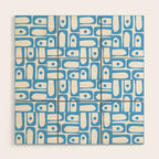 Mid Century Modern Piquet Abstract Multi Geometric Pattern Blue and White  Wood Wall Art Gallery Image 1