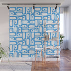 Mid Century Modern Piquet Abstract Multi Geometric Pattern Blue and White  Wall Mural Gallery Image 1