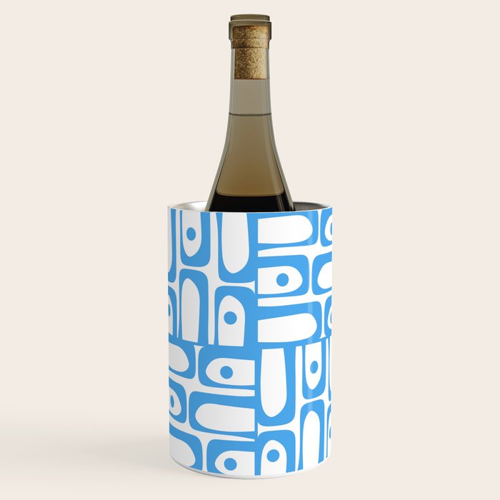 Mid Century Modern Piquet Abstract Multi Geometric Pattern Blue and White  Wine Chiller Gallery Image 2