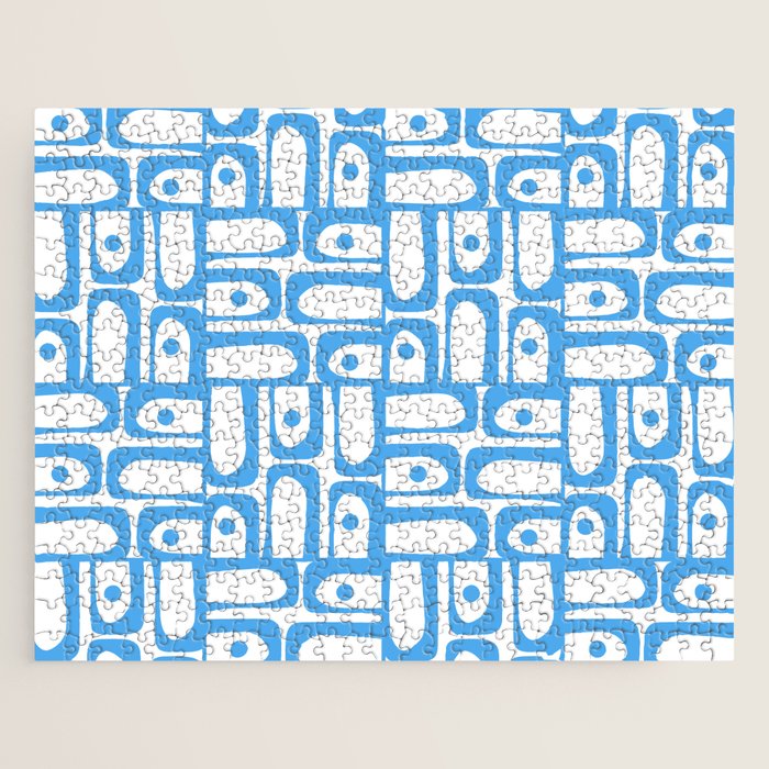 Mid Century Modern Piquet Abstract Multi Geometric Pattern Blue and White  Jigsaw Puzzle Gallery Image 1