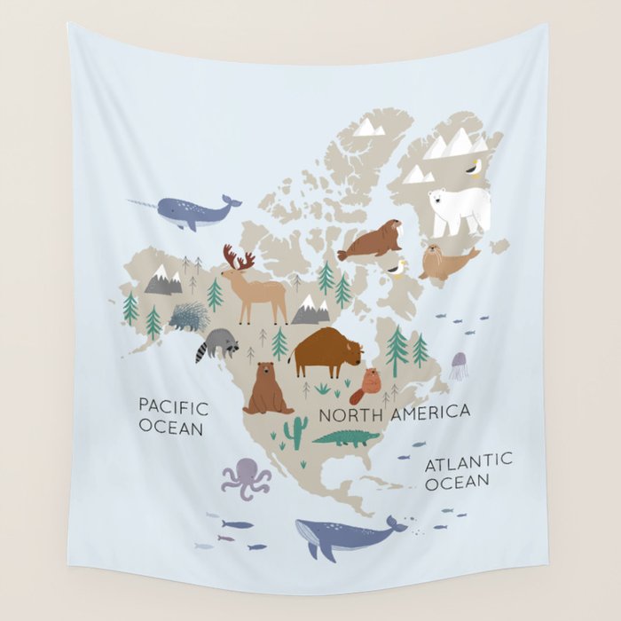 North America continent, World map for kids Wall Tapestry Gallery Image 1