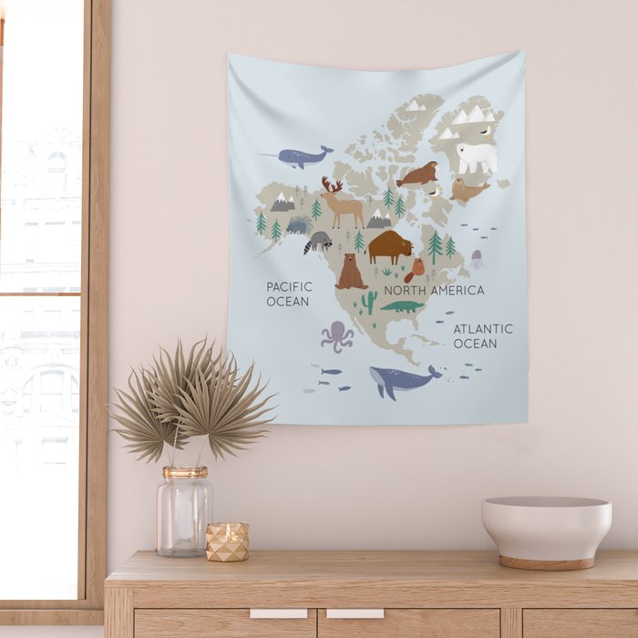 North America continent, World map for kids Wall Tapestry Gallery Image 2