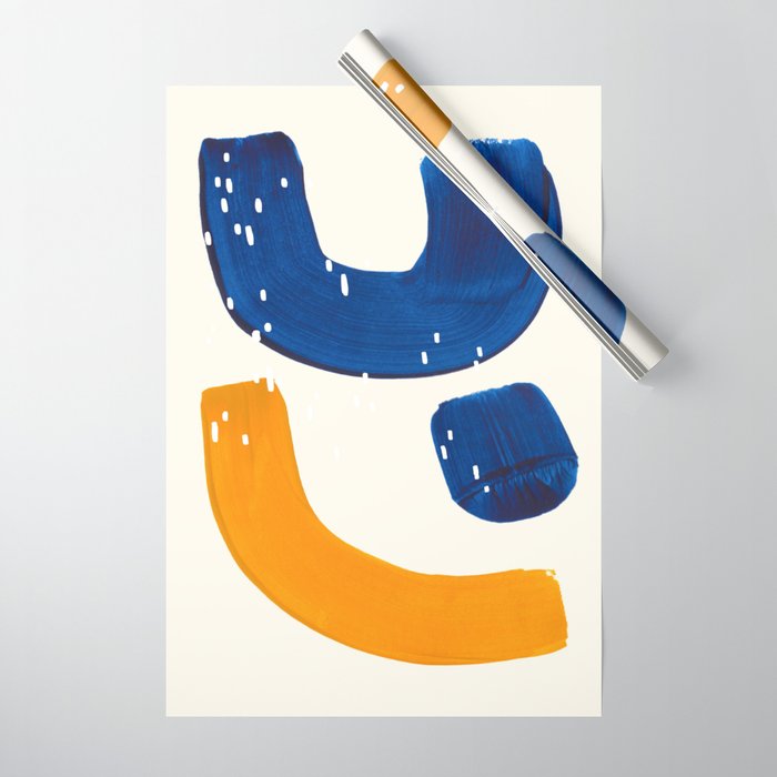 Minimalist Abstract Mid Century Modern Colorful Shape Yellow Blue Pattern Fun Art Wrapping Paper Gallery Image 1