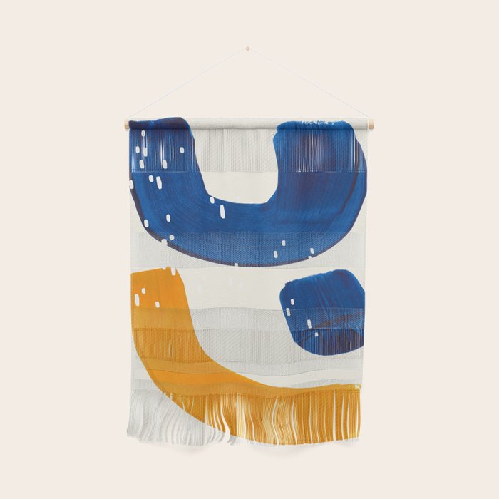 Minimalist Abstract Mid Century Modern Colorful Shape Yellow Blue Pattern Fun Art Wall Hanging Gallery Image 1