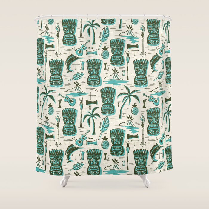 Tropical Tiki - Cream & Aqua Shower Curtain