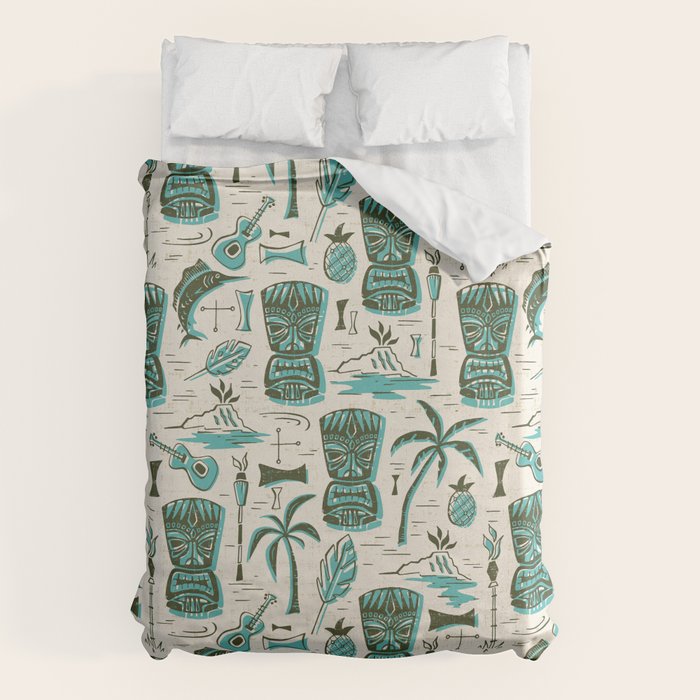 Tropical Tiki - Cream & Aqua Duvet Cover Gallery Image 6
