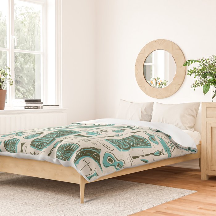 Tropical Tiki - Cream & Aqua Duvet Cover Gallery Image 2