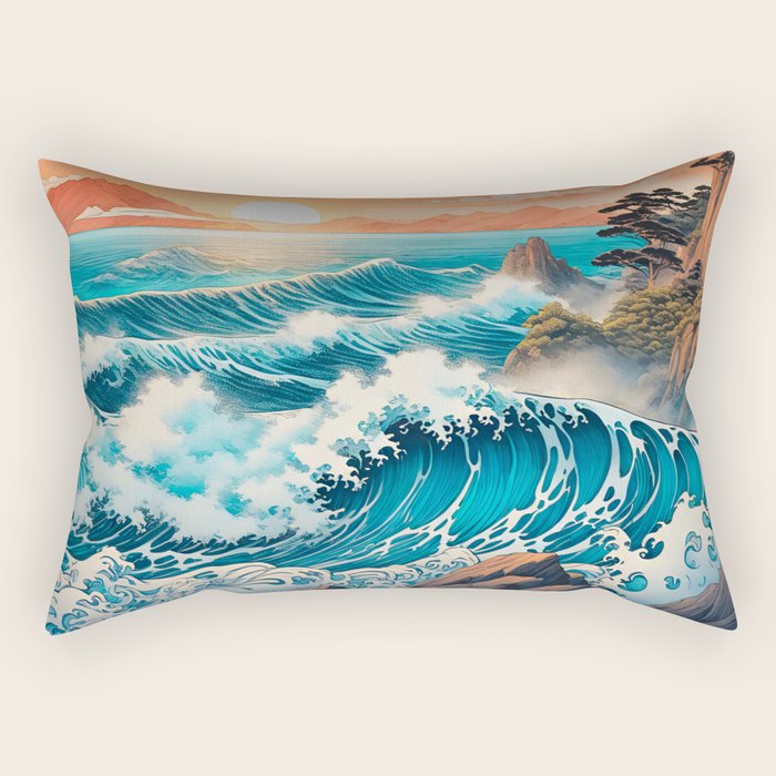 The Urge - A Contemporary Ukiyo-e Nature Landscape Rectangular Pillow Gallery Image 1