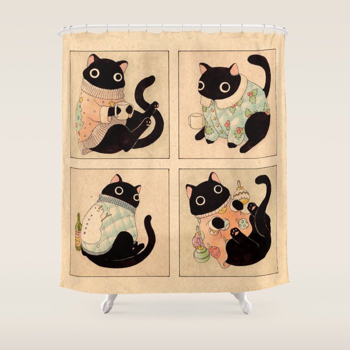 Christmas Sweater Cats Shower Curtain Gallery Image 1
