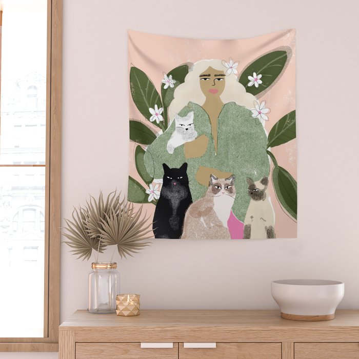 Cat Mom Wall Tapestry Gallery Image 2