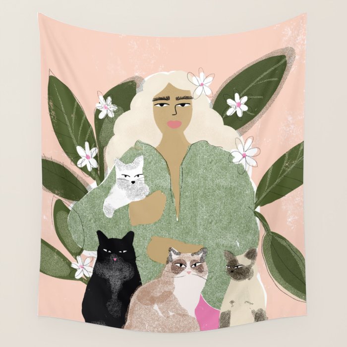 Cat Mom Wall Tapestry Gallery Image 4