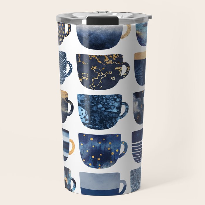 Pretty Blue Coffee Cups Travel Mug Gallery Image 1