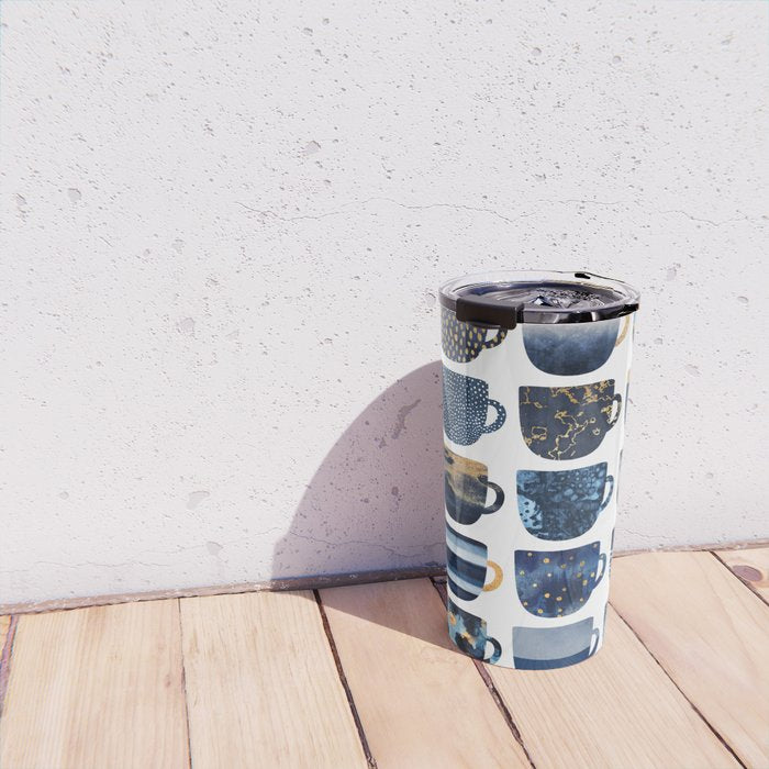 Pretty Blue Coffee Cups Travel Mug Gallery Image 4