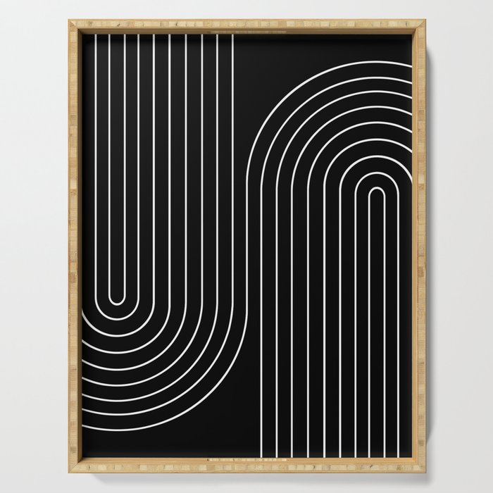 Minimal Line Curvature II Black and White Mid Century Modern Arch Abstract Serving Tray Gallery Image 1