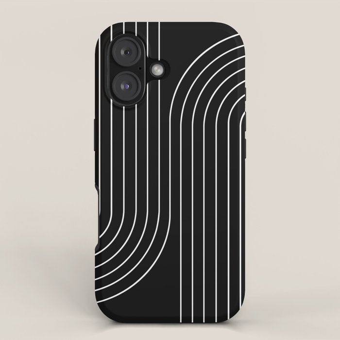 Minimal Line Curvature II Black and White Mid Century Modern Arch Abstract iPhone Case Gallery Image 1