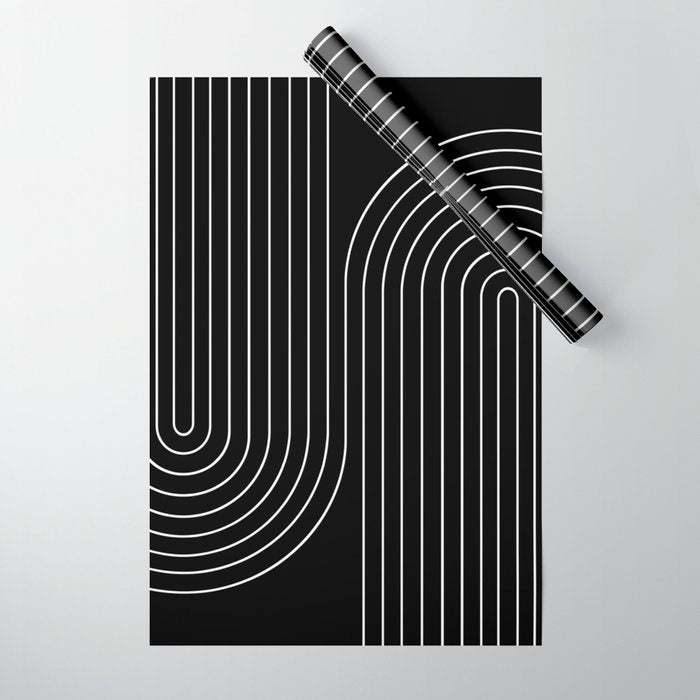 Minimal Line Curvature II Black and White Mid Century Modern Arch Abstract Wrapping Paper Gallery Image 1