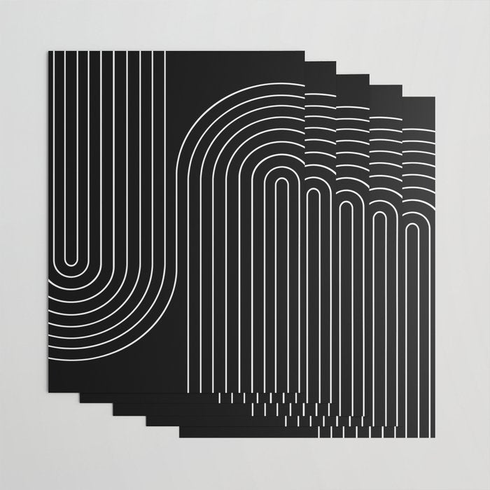 Minimal Line Curvature II Black and White Mid Century Modern Arch Abstract Wrapping Paper Gallery Image 3