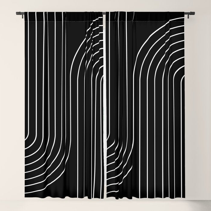 Minimal Line Curvature II Black and White Mid Century Modern Arch Abstract Window Curtain Gallery Image 1