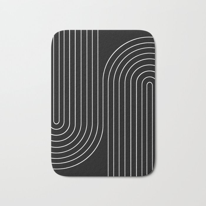 Minimal Line Curvature II Black and White Mid Century Modern Arch Abstract Bath Mat Gallery Image 1