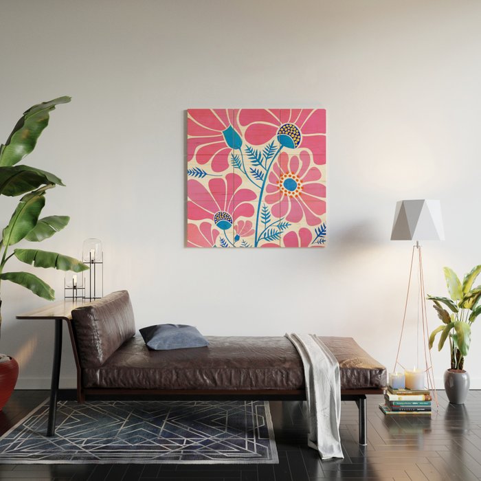 Pink Wildflowers - Floral Illustration Wood Wall Art Gallery Image 2