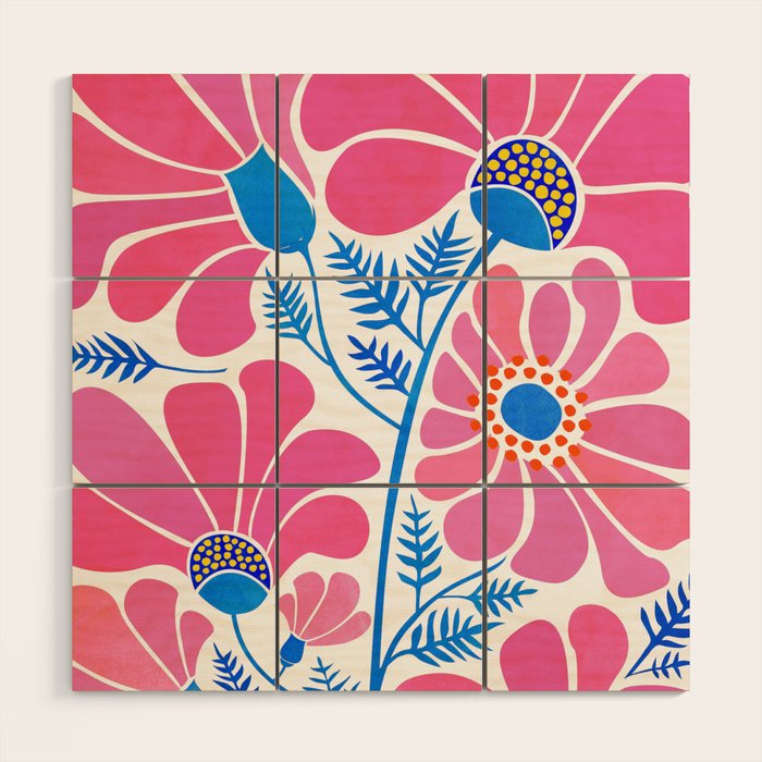 Pink Wildflowers - Floral Illustration Wood Wall Art Gallery Image 1