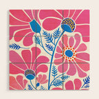 Pink Wildflowers - Floral Illustration Wood Wall Art Gallery Image 1
