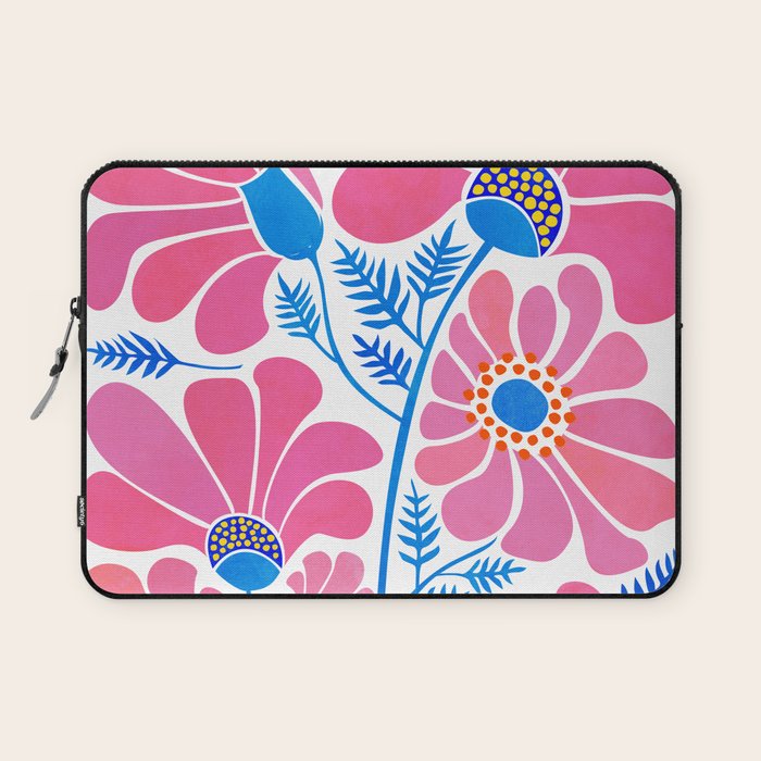Pink Wildflowers - Floral Illustration Laptop Sleeve Gallery Image 1