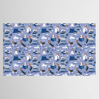 Life is better with books a hot drink and a friend // indigo blue background brown white and blue beagles and cats and classic blue cozy details Tablecloth Gallery Image 2