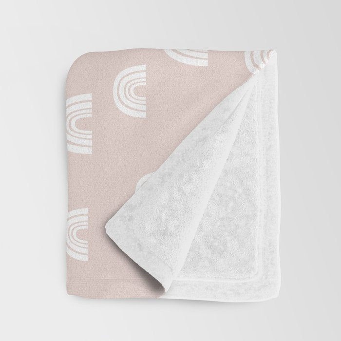Boho Pink Rainbow - Pink & White Rainbow Pattern - Kids Rainbow Nursery Throw Blanket Gallery Image 3
