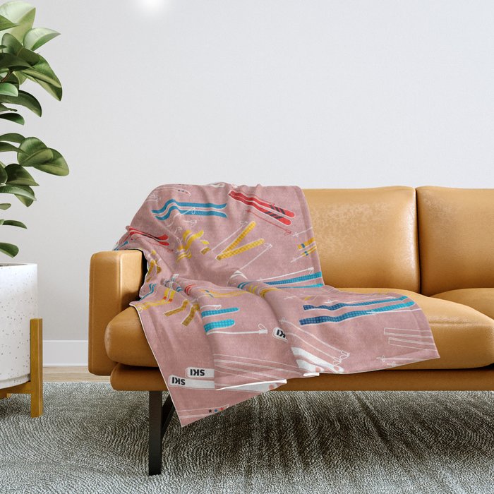 Colorful Ski Illustration and Pattern no 2 Throw Blanket Gallery Image 1