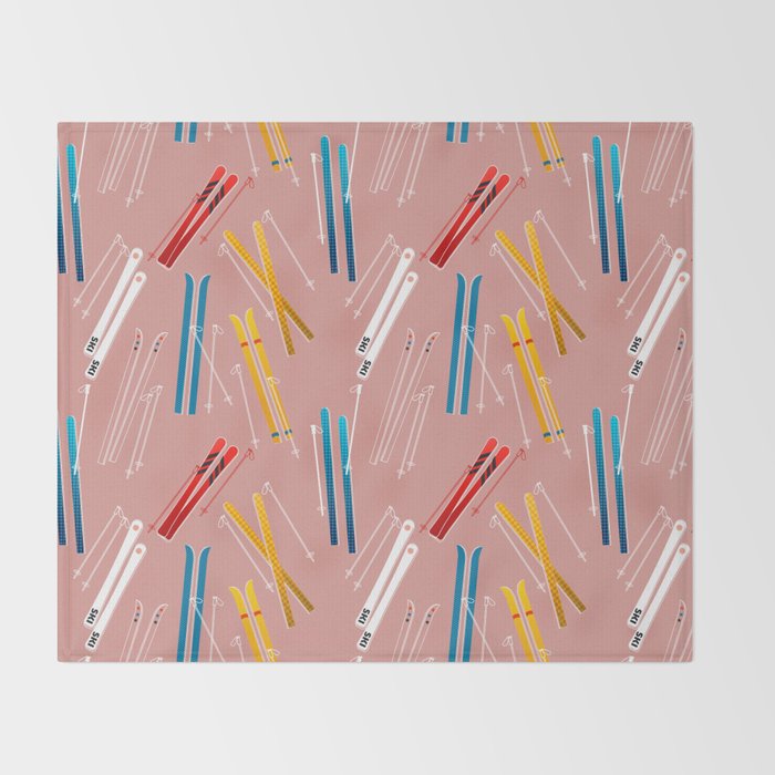 Colorful Ski Illustration and Pattern no 2 Throw Blanket Gallery Image 2