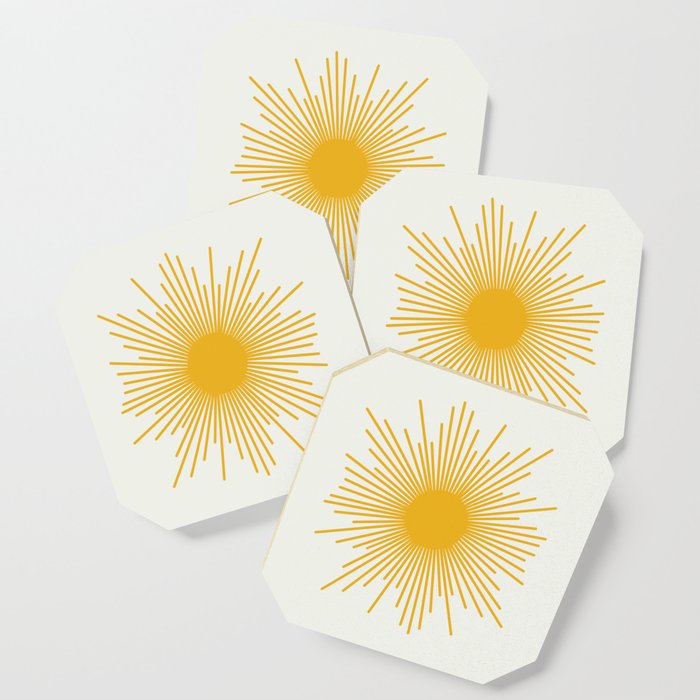Mustard Yellow Retro Sun on Off White Coaster Gallery Image 1