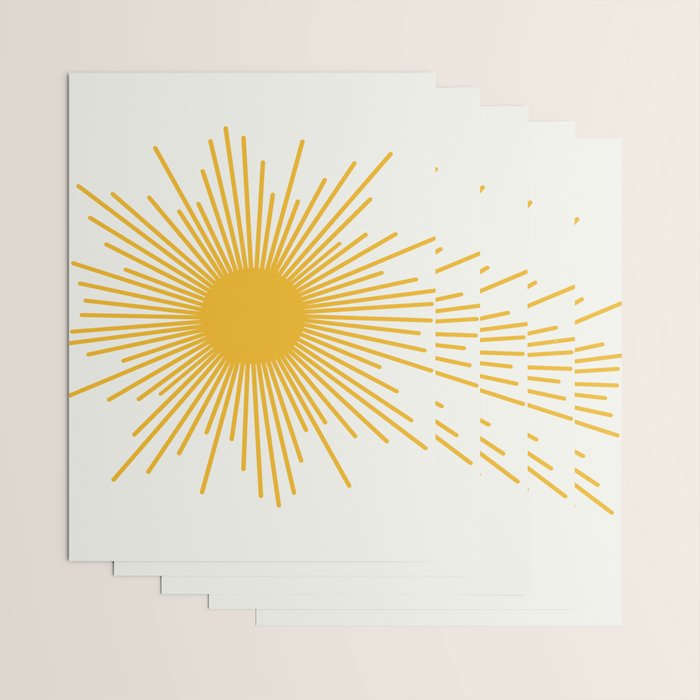 Mustard Yellow Retro Sun on Off White Wrapping Paper Gallery Image 3