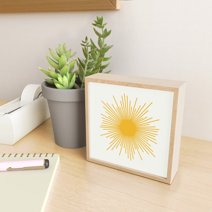 Mustard Yellow Retro Sun on Off White Mini Art Print Gallery Image 2