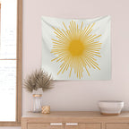Mustard Yellow Retro Sun on Off White Wall Tapestry Gallery Image 2