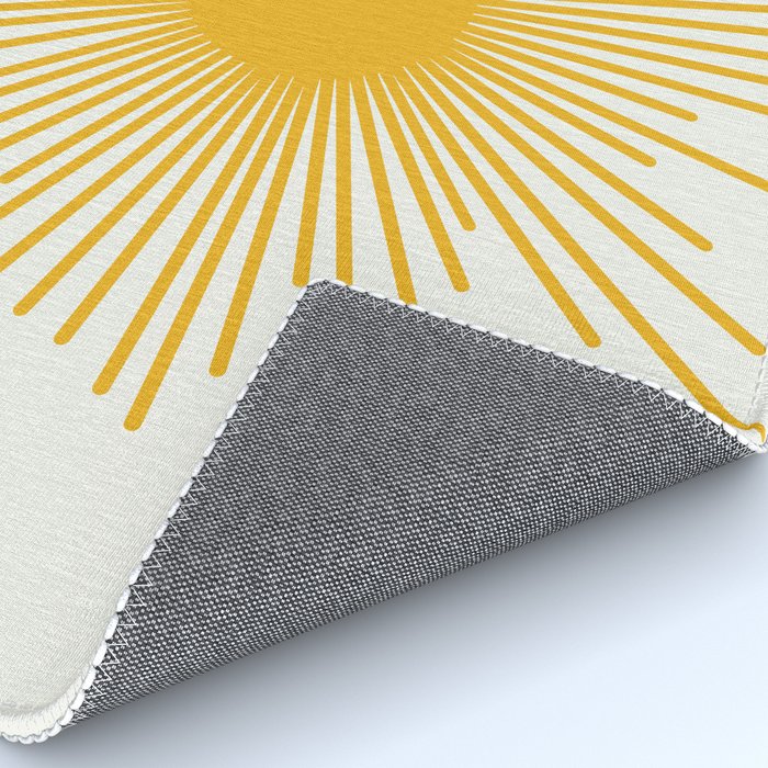 Mustard Yellow Retro Sun on Off White Rug Gallery Image 4