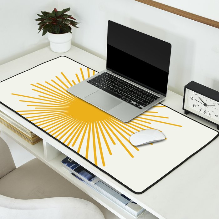 Mustard Yellow Retro Sun on Off White Desk Mat Gallery Image 2